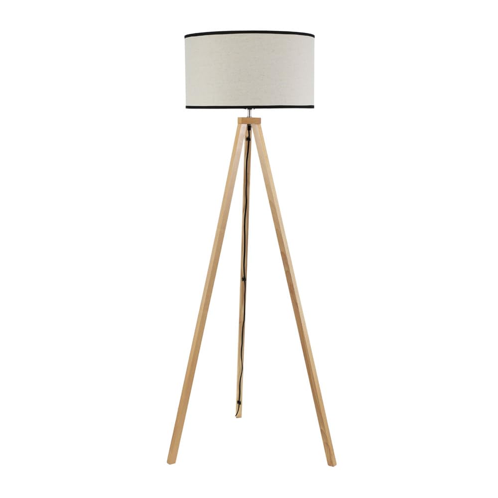 ValueLights | Natural Wood Tripod Floor Lamp with Black Trim Drum Shade Living Room Lounge Light | Floor Lamps, Home Décor & Improvement Essential