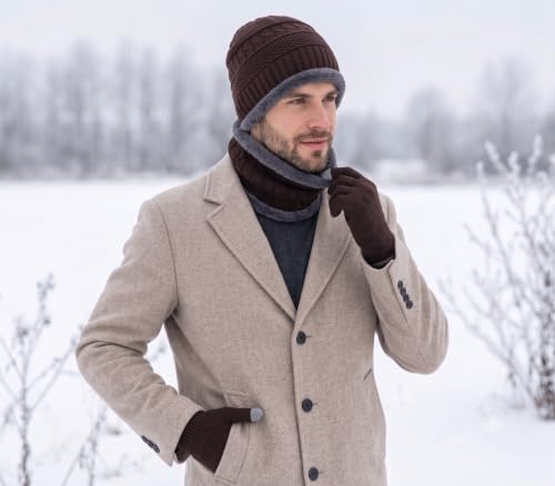 Image of Winter Knit Beanie, Hat, Neck Warmer Scarf and Woolen Gloves Set - Skull Cap for Men & Women (3 Piece)