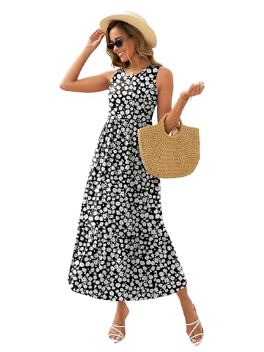 Gracyoga Women's Summer Maxi Dress 2025 Casual Sleeveless Crewneck Aline Flowy Tiered Long Beach Dresses with Pockets3