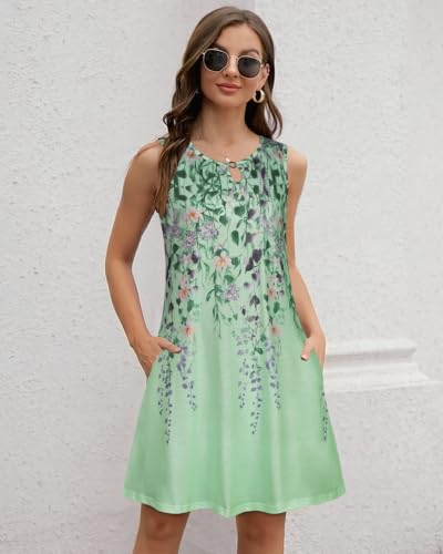 Image of Summer Dresses for Women 2026 Casual Sleeveless Sundress Floral Loose Fit Beach Cover Up with Pocket