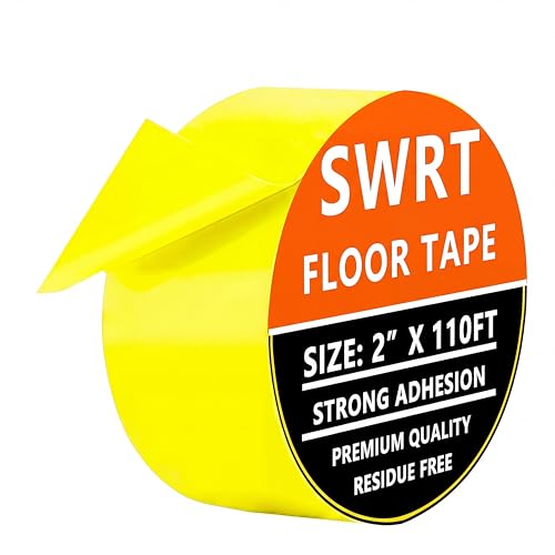 SWRT 2' x 110FT Yellow Floor Marking Tape and Dance Splicing Tape, Caution Gym Floor Tape Warning...