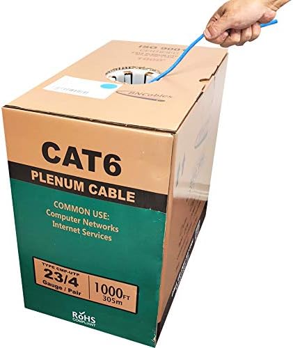 550MHZ CAT6 Plenum Cable 1000ft Blue, 23AWG 4Pair, Solid Network Cable Unshielded Twisted Pair (UTP), Available in Blue, White, Yellow, Gray, Purple, Green & Black (Blue)