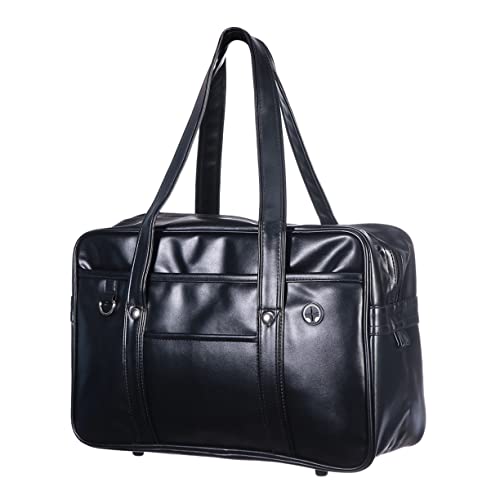 Shoulder Pu Commuter Bag for Students Unisex School Briefcase Capacity Handbag for Books and Laptop Stylish and Design Black