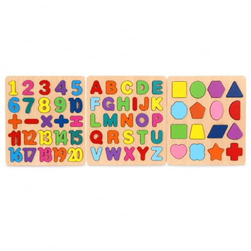 Image of Wooden ABC Number & Shape Puzzle Board, Set of 3, Age 2-5 Years