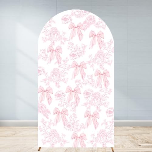 Pink Bow Floral Arch Backdrop Cover 6.6ft Flower Coquette Girl Ba...