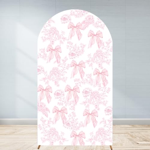 Pink Bow Floral Arch Backdrop Cover 6.6ft Flower Coquette Girl Ba...