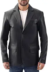 Blazer de couro masculino – Blazer casual de pele de cordeiro real com casaco de fecho de 2 botões