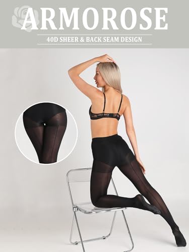Indestructible Backseam Tights for Women, 40D Semi Sheer Control Top Pantyhose with Reinforced Toes Under Dress2