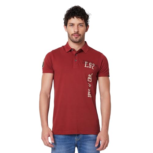Image of Spykar Men's Slim Fit Polo Neck Half Sleeve Solid Casual T-Shirt