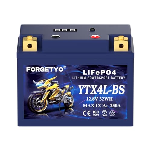 Image of Lithium YTX4L-BS, Forgetyo 12V 2.5AH 250CCA LiFePO4 Motorcycle Battery, ATV, UTV, Jet Ski, 4 Wheeler,Snowmobile,Tractor and Generator Battery