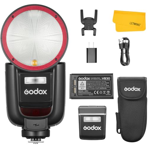 GODOX V1ProCU V1Pro-CU Flash for Canon, 2.4G TTL Flash HSS 1/8000s, 2980mAh Li-ion Battery, Detachable Sub Flash SU-1, External Flash Speedlite Compatible for Canon Camera(USA Version)