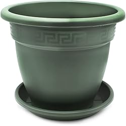 Maceteros Grandes Para Patios CABLEPELADO - Maceta 50cm - Maceta Plastico 50 cm - Fabricado en PP Apto balcón, jardín, Patio, Interior - Macetero rendondo 50 cm + Plato macetero de plastico - Verde