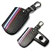 iJDMTOY M-Colored Stripe Black Carbon Fiber Pattern Leather Key Holder with Keychain for BMW 1 2 3 4 5 6 7 Series X3 Remote Fob