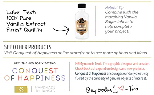 Vanilla Extract Label For 1 Oz Boston Round Bottles And Larger - 100% Pure - Finest Quality - Handmade By Conquest Of Happiness | Pack Of 18 #TOP5