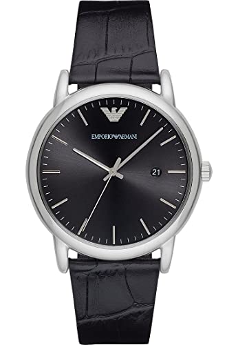 Emporio Armani Orologio Uomo, movimento a tre lancette con data, cassa in acciaio inossidabile 43 mm con cinturino in pelle, AR2500