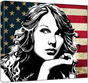 Taylor Swift - Pop Art Print (Stars & Stripes Background) - 60 x 50 x 1.8 cm Deep Box Canvas
