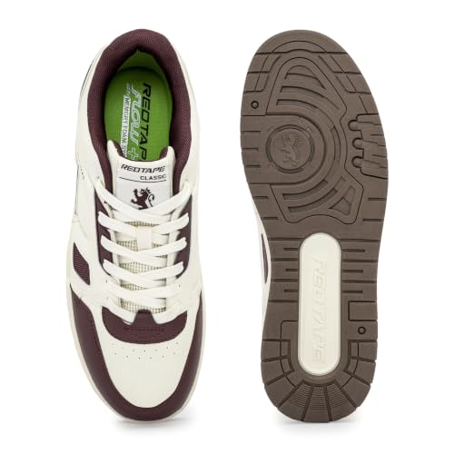 Image of Red Tape Men's Sneakers Maroon White Mesh Pu Round Toe Lace-Up Comfort Grip