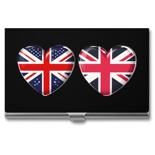 UK Great Britain Heart Flag Business Card Case Pocket Card Holder Slim Card Wallet for Men Women