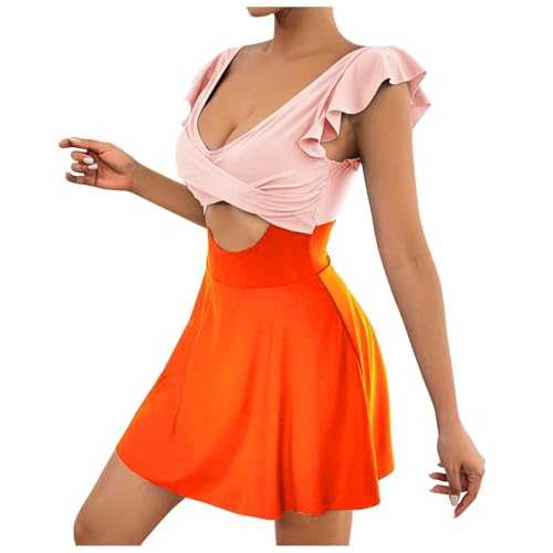 Traje de baño para mujer con volantes despegados en V cruzado y falda chic
