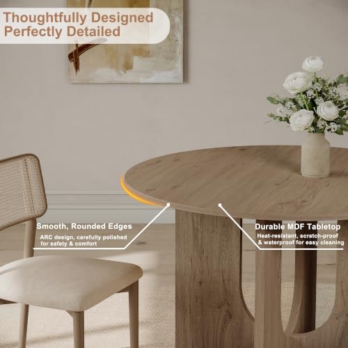 MECHYIN Round Dining Table for 4, 43" Wood Kitchen Table with Sculptural U-Shaped Pedestal Base, Farmhouse Circle Table for Kitchen, Dining Room, Apartment - Image 5