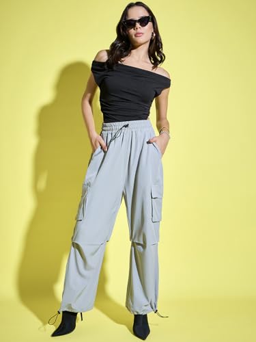 Image of Buynewtrend Women Loose Fit Parachute Trousers | High Waist Cargo Trouser Pant