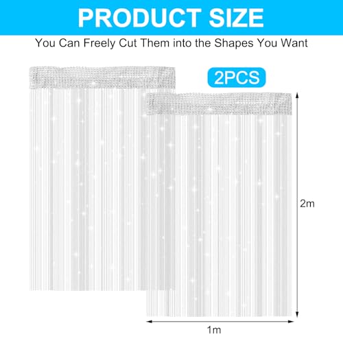 DAWRIS 2 Stück Fadenvorhang Set, 100 X 200 cm Fadenvorhang Glitzer Silbergrau Fliegenvorhang Balkontür Kürzbar Türvorhang Fransenvorhang für Hochzeit, Café, Restaurant, Türen, Fenster