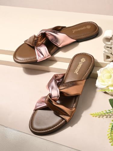 Image of Women's Cross Strap Slide Sandals | Soft Cushioned Flat Slip-On Slippers | Lightweight Anti-Skid Casual Comfort Sandals for Everyday Wear