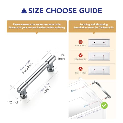 Image of Ravinte 5 Pack 3 Inch Hole Center Solid Kitchen Cabinet Handles Polished Chrome Dresser Pulls Cabinet Drawer Pulls for Kitchen Cupboard Hardware