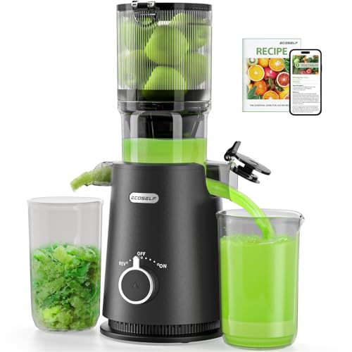 Juicer Machines, ECOSELF Large Feed Chute for Family Needs, Professional Hands Free Cold Press Juicer For Whole Fruits & Vegetables, Self Feeding for Juice Extractor Machine, Easy to Clean
