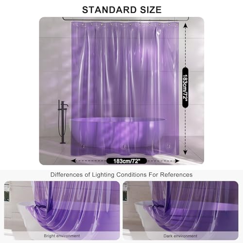 Image of AmazerBath Purple Shower Curtain Liner Luxury, EVA Soft Clear Heavy Duty Shower Curtain and Liner 2-in-1, 72x72 Plastic Weighted Bathroom Liner, 12 Rustproof Grommets & 3 Heavyweight Stones
