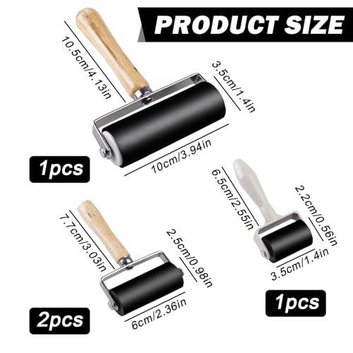 Sporgo 4 Stück Gummiwalzen: 3 Größen Gummirolle, Farbroller Linoldruck, Farbwalze Malerwalze, Gummi Walzen für Tintenfarbblock, Drucken, Stempeln, Tapeten Kunsthandwerk (3,5cm/6cm/10cm)