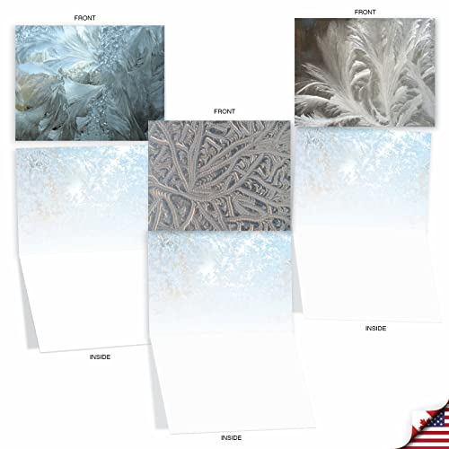 Image of The Best Card Company - 10 Blank Christmas Note Cards with Envelopes (4 x 5.12 Inch) - Fun Assorted Holiday Notecard Set (Not Foil, Layered, or Sparkled) - Ice Feathers M3283