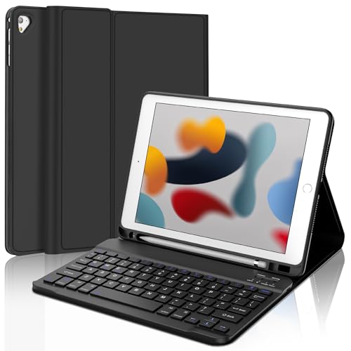 IVEOPPE iPad キーボード 9.7 インチ ipad 第6世代 第5世代 キーボード ケース 人気 超軽量 脱着式 i-Pad Pro 9.7/Air2/Air兼用 ペンシルホルダー付き 耐衝撃 オートスリープ 防汚素材 全面保護 多角度調整 Type-C充電 耐久性 US配列 日本語説明書付き ブラック
