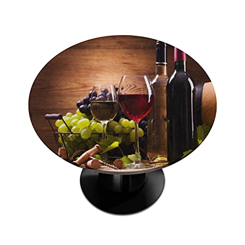AUUXVA Mantel redondo de vino blanco y rojo con bordes elásticos de uvas, mantel de madera, lavable, poliéster a prueba de derrames, para interior 0utdoor, comedor o patio mesa de 91,4 a 106,7 cm Cover