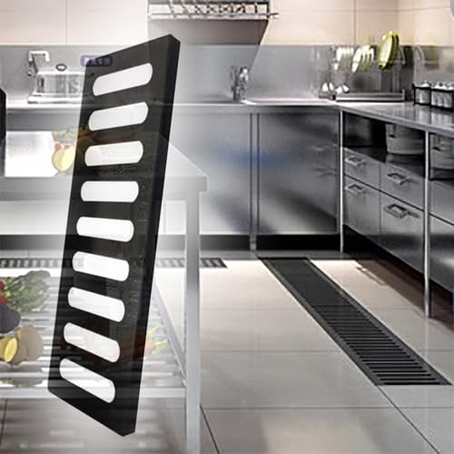 ZIMGOD Trench Drain Black Driveway Drainage Cover Kit, Indoor Ductile Cast Iron Channel Drain Grate, Metal Trench Drain System for Kitchen/Factory, Can be Cut(50x20x3cm (19.6x7.8x1.1in))