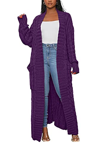 Image of Tcremisa Long Cable Knit Cardigans for Women Chunky Maxi Sweater Coat