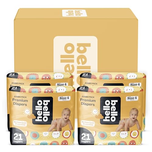 Image of Hello Bello Premium Diapers Size 4, 84 Count Disposable, Extra-Absorbent, and Hypoallergenic Baby Diapers with Snug and Comfort Fit, Sunnyside Up Pattern Value Pack