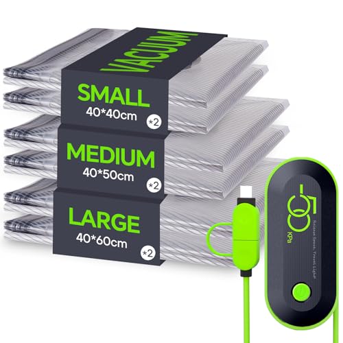 Vacbird Sacchetti Sottovuoto Vestiti Viaggio con Pompa USB, Set di 6 Buste Sottovuoto Vestiti...