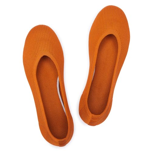 Image of Frank Mully Women's Ballet Flats Round Toe Walking Flats Slip On Work Shoes Knitted Flats Shoes for Woman Soft Lightweight