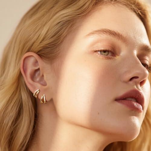 Small Huggie Gold Hoop Earrings Set for Women, 14K Plated Hypoallergenic Cartilage Helix Earring Stacks for Multiple Piercings, Lightweight Mini Dainty Packs Jewelry Gifts for Women3