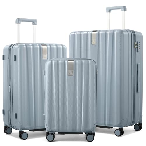 Image of Hanke Expandable Hardshell Luggage Sets 3 Piece Extra Large Suitcases with Lock,28 Inch Luggage with Spinner Wheels, PC Travel Suitcase for Women Men 20 24 29Inch,Grey