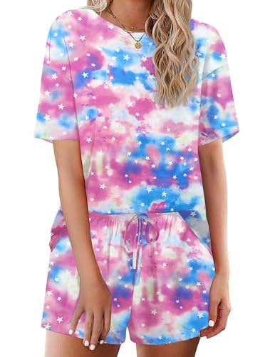 Image of Ekouaer Cotton Pajamas Set for Womens Soft Short Sleeve Lounge Set Shorts Sleepwear Set 2 Piece Pjs Sets