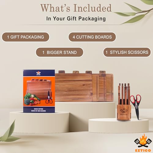 Juego de tablas de cortar de madera de acacia con tijeras y soporte miniatura 2