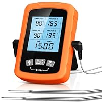 CIRYCASE Termometro Cucina Doppia Sonda 16.3cm, Termometri Barbecue Lettura Rapida & Precisa, Termometri da Vino Forno Auto Spegnimento con Schermo LCD Digitale e Impostazione Allarme per BBQ Grill