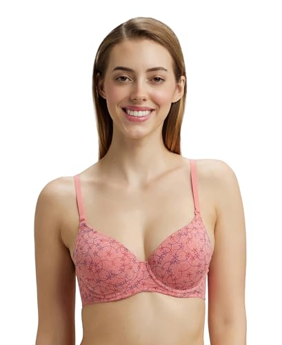 Image of Jockey UL50 Women's Under-Wired Padded Super Combed Cotton Elastane Stretch Medium Coverage Printed T-Shirt Bra with Detachable Straps (Prints May Vary)