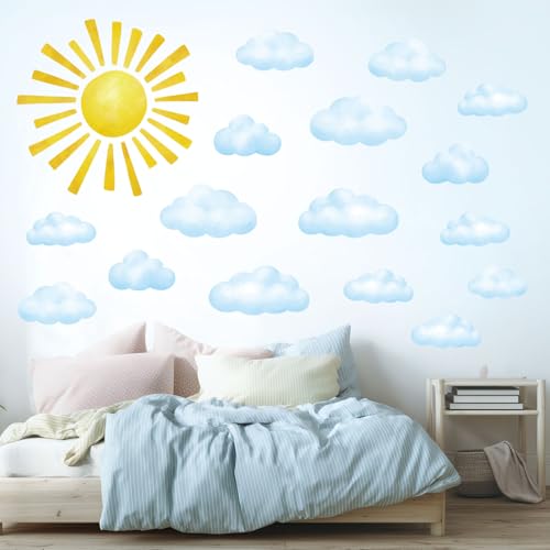 DECOWALL DS12-8079 Stickers Muraux Nuage Soleil et Points enfants decoration chambre bebe fille deco papier peint mural garcon arc en ciel autocollant