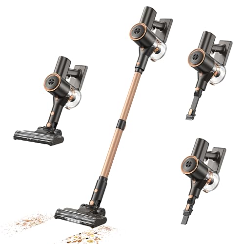 Cordless Vacuum Cleaner, Stick Vacuum with LED Display, Real-Time Battery Level Rechargeable Cordless Vacuum with 2 Adjustable Suction Modes, 40 Mins Runtime Handheld Vacuum for Home（Rose Gold）