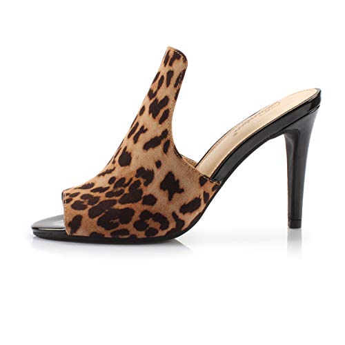 Dunion Women's Brody Comfortable Peep Toe Stiletto High Heel Dress Slip On Mules,Leopard Fabric,6.5 M Us #TOP1