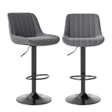 Youhauchair Bar Stools Set of 2, Swivel Counter Height Barstools with Back, Adjustable PU Leather Bar Stool, Modern Kitchen Breakfast Bar Stools, Dark Grey