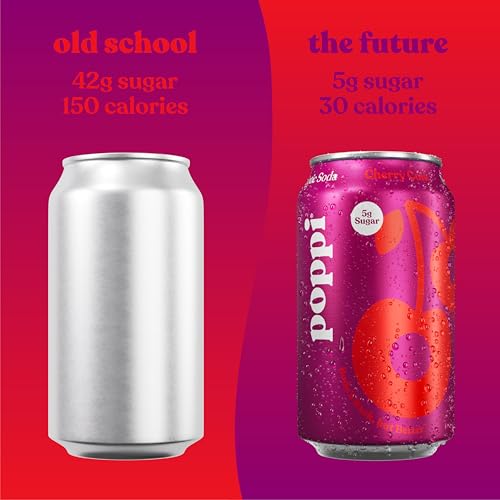 Image of Poppi Prebiotic Soda, Sparkling Water & Fruit Juice, Cherry Cola, 12 Oz, 12 Pack